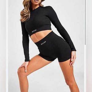 Black Ribbed Tight Longsleeve Workout Top - Pink Soda Sport